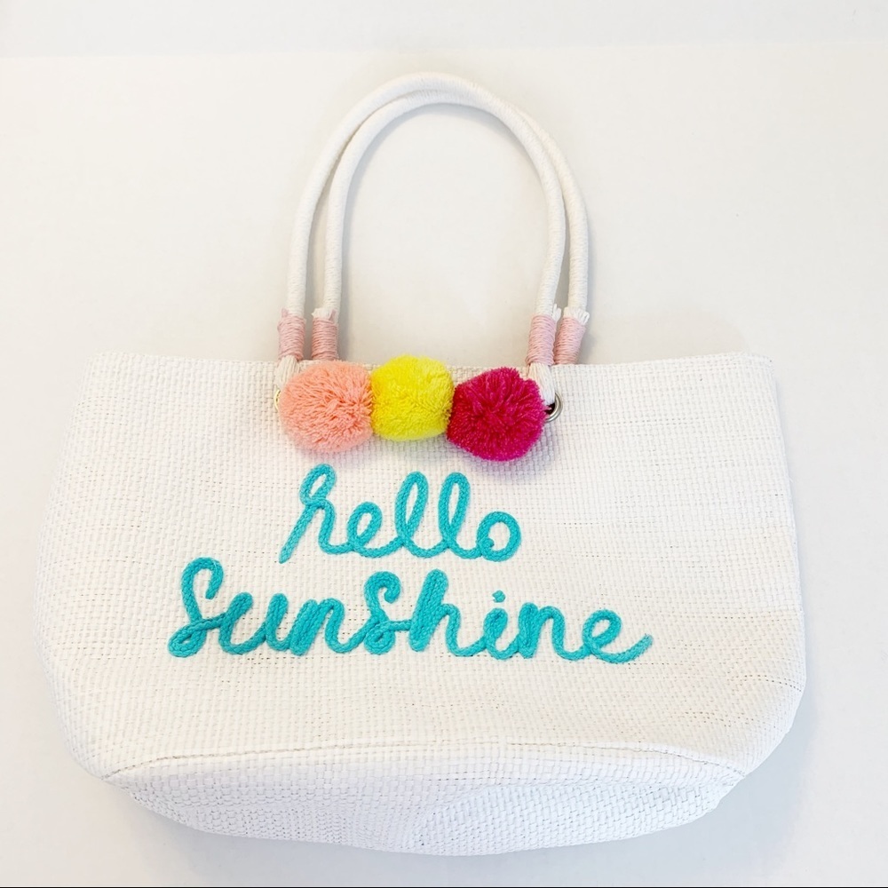 Hello Sunshine White Straw Tote Bag